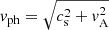 $ v_{\mathrm{ph}}=\sqrt{c_{\mathrm{s}}^2+v_{\mathrm{A}}^2} $