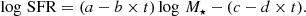 $$ \begin{aligned} {\log \,\mathrm {SFR}}=(a - b\times t)\,{\log \,M_{\star }} - ( c - d\times t). \end{aligned} $$