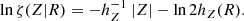 $$ \begin{aligned} \ln \zeta (Z|R) = - h_Z^{-1} ~ |Z| - \ln {2h_Z(R)}. \end{aligned} $$