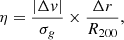$$ \begin{aligned} \eta = \frac{|\Delta v|}{\sigma _g} \times \frac{\Delta r}{R_{200}}, \end{aligned} $$