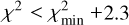 ${\chi ^2} < \chi _{\min }^2 + 2.3$