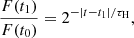$$ \begin{aligned} \frac{F(t_1)}{F(t_0)}=2^{-|t-t_1|/\tau _{\rm H}}, \end{aligned} $$