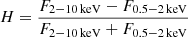 $$ \begin{aligned} H = \frac{F_{2{-}10\,\mathrm{keV}}-F_{0.5{-}2\,\mathrm{keV}}}{F_{2{-}10\,\mathrm{keV}}+F_{0.5{-}2\,\mathrm{keV}}} \end{aligned} $$