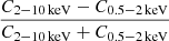 $ \frac{C_{2{-}10\,\mathrm{keV}}-C_{0.5{-}2\,\mathrm{keV}}}{C_{2{-}10\,\mathrm{keV}}+C_{0.5{-}2\,\mathrm{keV}}} $