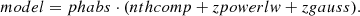 $$ \begin{aligned} model=phabs\cdot (nthcomp+zpowerlw+zgauss). \end{aligned} $$