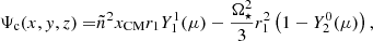 $$ \begin{aligned} \nonumber \Psi _{\text{c}}(x,y,z)=&\tilde{n}^2x_{\rm {CM}}r_1Y^1_1(\mu ) -\frac{\Omega _{\star }^2}{3} r_1^2 \left(1- Y^0_2(\mu )\right), \end{aligned} $$