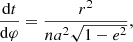 $$ \begin{aligned} \dfrac{\mathrm{d} t}{\mathrm{d} \varphi } =\frac{r^2}{n a^2 \sqrt{1-e^2}}, \end{aligned} $$