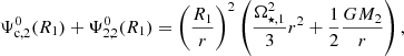 $$ \begin{aligned} \Psi _{\text{c},2}^0(R_{\text{1}})+\Psi _{2,2}^0(R_{\text{1}})= \left( \dfrac{R_{1}}{r} \right)^2\left(\dfrac{\Omega _{\star ,1}^2}{3} r^2 + \dfrac{1}{2}\dfrac{GM_2}{r}\right), \end{aligned} $$