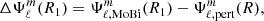 $$ \begin{aligned} \Delta \Psi _{\ell }^m(R_1)=\Psi _{\ell , \mathrm{MoBi} }^m(R_1)-\Psi _{\ell , \mathrm{pert} }^m(R), \end{aligned} $$