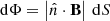 $ \mathrm{d}\Phi=\left| \hat{n}\cdot\mathbf{B} \right|\,\mathrm{d}S $