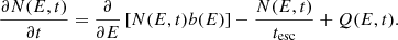 $$ \begin{aligned} \frac{\partial N(E,t)}{\partial t} = \frac{\partial }{\partial E} \left[N(E,t) b(E)\right] - \frac{N(E,t)}{t_{\rm esc}} + Q(E,t). \end{aligned} $$