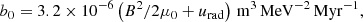 $$ \begin{aligned} b_0=3.2\times 10^{-6} \left(B^2/{2\mu _0} + u_{\rm rad}\right)\,\mathrm{m^3\,MeV^{-2}\,Myr^{-1}}, \end{aligned} $$