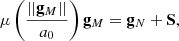 $$ \begin{aligned} \mu \left(\frac{||\mathbf g _M||}{a_0}\right)\mathbf g _M=\mathbf g _N+\mathbf S , \end{aligned} $$