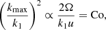 $$ \begin{aligned} \left(\frac{k_{\rm max}}{k_1}\right)^2 \propto \frac{2\Omega }{k_1 u} = \mathrm{Co}, \end{aligned} $$