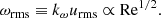 $$ \begin{aligned} \omega _{\rm rms} \equiv k_\omega u_{\rm rms} \propto \mathrm{Re}^{1/2}. \end{aligned} $$