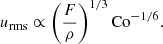 $$ \begin{aligned} u_{\rm rms} \propto \left( \frac{F}{\rho } \right)^{1/3} \mathrm{Co}^{-1/6}. \end{aligned} $$