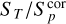 ${{{S_T}} \mathord{\left/ {\vphantom {{{S_T}} {S_p^{{\rm{cor}}}}}} \right. \kern-\nulldelimiterspace} {S_p^{{\rm{cor}}}}}$