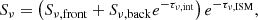 $$ \begin{aligned} S_\nu = \left(S_{\nu ,\mathrm{front}}+S_{\nu ,\mathrm {back}}e^{-\tau _{\nu ,\mathrm {int}}}\right)e^{-\tau _{\nu ,\mathrm {ISM}}}, \end{aligned} $$