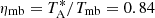 $ \eta_{\rm mb} = T_{\rm A}^*/T_{\rm mb} = 0.84 $