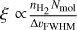 $\xi \propto {{{n_{{{\rm{H}}_2}}}{N_{{\rm{mol}}}}} \over {{\rm{\Delta }}{\upsilon _{{\rm{FWHM}}}}}}$