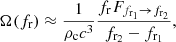 $$ \begin{aligned} \Omega (f_{\rm r}) \approx \frac{1}{\rho _{\rm c} c^3} \frac{f_{\rm r} F_{f_{\mathrm{r}_1}\rightarrow f_{\mathrm{r}_2}}}{f_{\mathrm{r}_2} - f_{\mathrm{r}_1}}, \end{aligned} $$