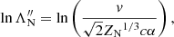 $$ \begin{aligned}&\ln \Lambda _{\rm N}^{\prime \prime } = \ln \left(\frac{v}{\sqrt{2}{Z_{\rm N}}^{1/3} c \alpha }\right), \end{aligned} $$