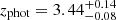 $ z_{\mathrm{phot}}=3.44^{+0.14}_{-0.08} $