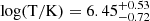 $ \log(\mathrm{T/K})=6.45^{+0.53}_{-0.72} $