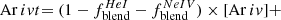 $$ \begin{aligned}[\mathrm{Ar}\,iv ] = (1 - f^{HeI}_{\rm blend} - f^{NeIV}_{\rm blend}) \times [\mathrm{Ar}\,iv ]{\tiny +} \end{aligned} $$