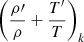 $ \left(\frac{\rho\prime}{\rho}+\frac{T^\prime}{T}\right)_{k} $
