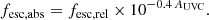 $$ \begin{aligned} f_{\mathrm{esc, abs} } = f_{\mathrm{esc,rel} } \times 10^{-0.4 \, A_{\mathrm{UVC} }}. \end{aligned} $$