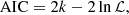 $$ \begin{aligned} \mathrm{AIC} = 2 k - 2 \ln \mathcal{L} , \end{aligned} $$