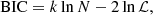 $$ \begin{aligned} \mathrm{BIC} = k \ln N - 2 \ln \mathcal{L} , \end{aligned} $$