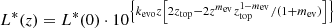 $$ \begin{aligned} L^*(z) = L^*(0) \cdot 10^{\left\{ k_{\rm evo} z \left[2z_{\rm top} - 2z^{m_{\rm ev}} z_{\rm top}^{1-m_{\rm ev}} / \left(1 + m_{\rm ev}\right) \right] \right\} } \end{aligned} $$
