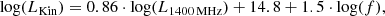 $$ \begin{aligned} \log (L_{\rm Kin}) = 0.86 \cdot \log (L_{1400\,\mathrm{MHz}}) + 14.8 + 1.5 \cdot \log (f) , \end{aligned} $$