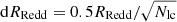 $ \mathrm{d}R_{\mathrm{Redd}}=0.5 R_{\mathrm{Redd}}/\sqrt{N_{\mathrm{lc}}} $