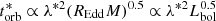 $ t_{\mathrm{orb}}^* \propto \lambda^{*2} ({R_{\mathrm{Edd}}} M)^{0.5}\propto \lambda^{*2} L_{\mathrm{bol}}^{0.5} $