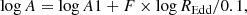 $$ \begin{aligned}&\log {A} = \log {A1} + F \times \log {R_{\rm Edd}/0.1}, \end{aligned} $$
