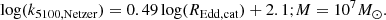 $$ \begin{aligned} \log (k_{5100, \mathrm{Netzer}})=0.49\log (R_{\rm Edd,cat})+2.1;&M =10^7M_\odot . \end{aligned} $$