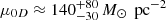 $ \mu_{0D}\approx 140 ^{+80}_{-30} \,M_{\odot}\,\text{ pc}^{-2} $