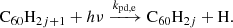 $$ \begin{aligned}&\mathrm{C}_{60}\mathrm{H}_{2j+1} + h\nu \xrightarrow {k_{\rm pd,e}} \mathrm{C}_{60}\mathrm{H}_{2j} + \mathrm{H}. \end{aligned} $$