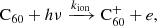 $$ \begin{aligned}&\mathrm{C}_{60} + h\nu \xrightarrow {k_{\rm ion}} \mathrm{C}_{60}^+ +e,\end{aligned} $$