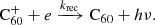 $$ \begin{aligned}&\mathrm{C}_{60}^+ + e \xrightarrow {k_{\rm rec}} \mathrm{C}_{60} + h\nu . \end{aligned} $$