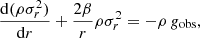 $$ \begin{aligned} \frac{\mathrm{d}(\rho \sigma ^2_{r})}{\mathrm{d}r}+\frac{2\beta }{r}\rho \sigma ^2_{r}=-\rho \,{g}_{\rm obs}, \end{aligned} $$
