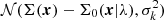 $ \mathcal{N}(\Sigma(\boldsymbol{x}) - \Sigma_0(\boldsymbol{x}|\lambda), \sigma^2_k) $