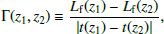 $$ \begin{aligned} \Gamma (z_1, z_2) \equiv \frac{L_{\rm f}(z_1) - L_{\rm f}(z_2)}{| t(z_1) - t(z_2)|}, \end{aligned} $$