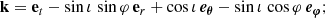 $$ \begin{aligned} \mathbf k = \mathbf e_t - \sin \iota \, \sin \varphi \,\mathbf e_r + \cos \iota \,\boldsymbol{e_\theta } - \sin \iota \, \cos \varphi \,\boldsymbol{e_\varphi }; \end{aligned} $$