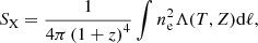 $$ \begin{aligned} S_{\rm X} = \frac{1}{4 \pi \left(1+z\right)^4} \int n_{\rm e}^2 \Lambda (T,Z) \mathrm{d} \ell , \end{aligned} $$