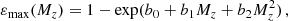 $$ \begin{aligned} \varepsilon _{\max }(M_z) = 1 - \exp (b_0 + b_1M_z + b_2M_z^2)\,, \end{aligned} $$