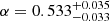 $ \alpha = 0.533^{+0.035}_{-0.033} $